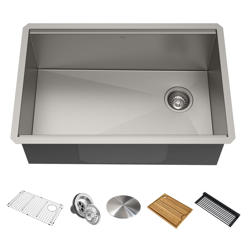Kore Undermount Stainless Steel Single Bowl Kitchen Sink with Add-Ons, 27x19x11-in Q6192