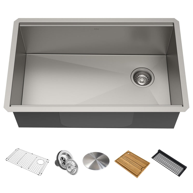 Kore Undermount Stainless Steel Single Bowl Kitchen Sink with Add-Ons, 32x19x11-in P9371