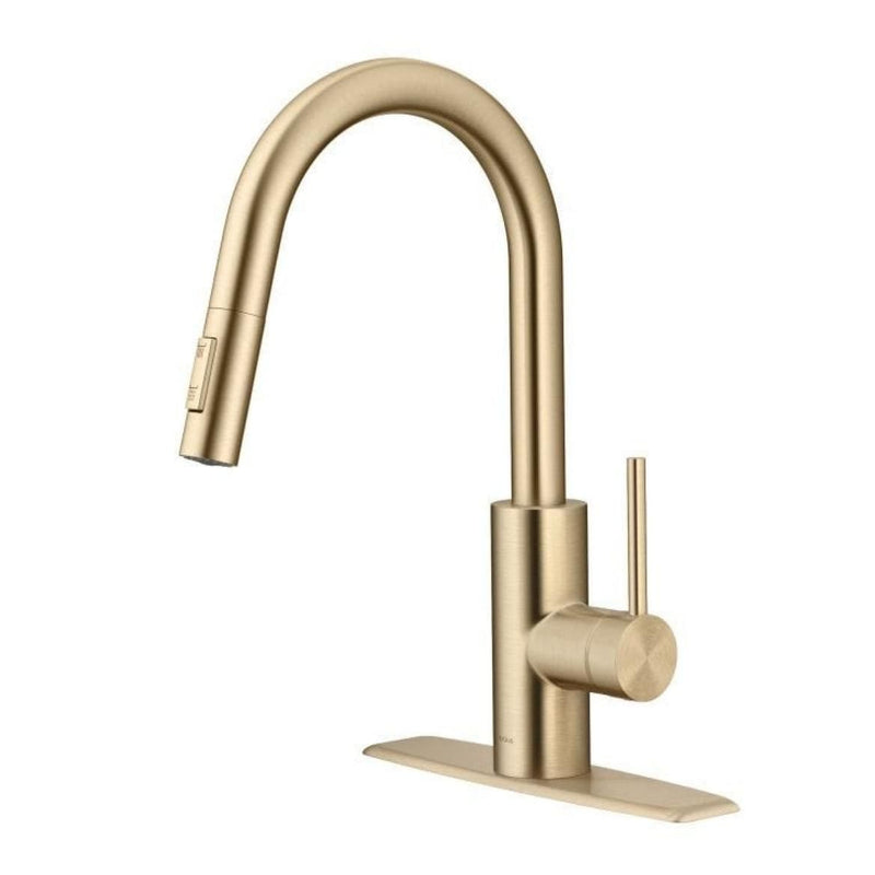 Oletto Pull-Down Single Handle Kitchen Faucet with QuickDock Top Mount Installation Assembly, Spot Free Antique Champagne Bronze T0387