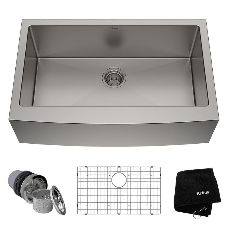 Standard PRO Apron Front Farmhouse Stainless Steel Single Bowl Kitchen Sink, 33x21x10-in V8256
