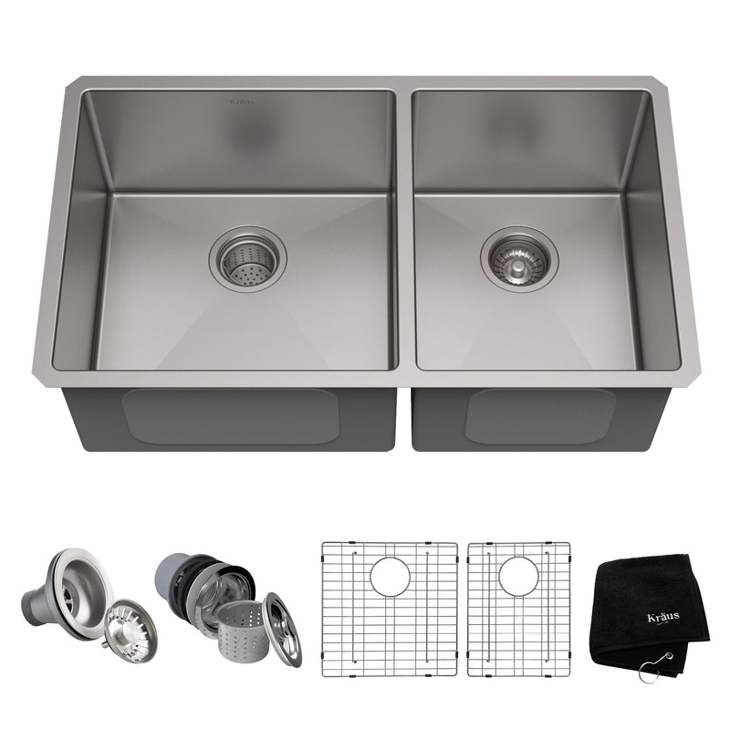 Standard PRO Undermount Stainless Steel Double Bowl 60/40 Kitchen Sink, 33x19x10-in C1536