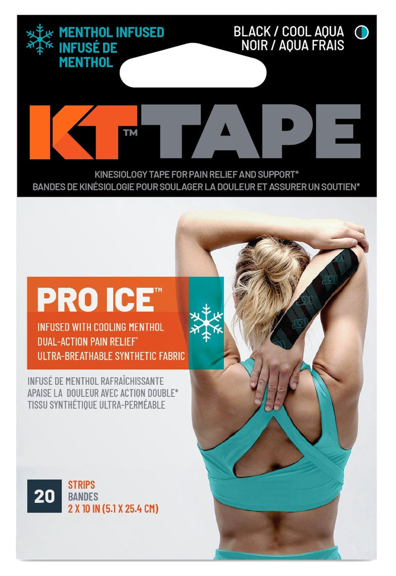 Pro Ice Pre-Cut Elastic Kinesiology Sports Tape with Menthol, Black, 10 x 2-in Strips, 20-pk L8700