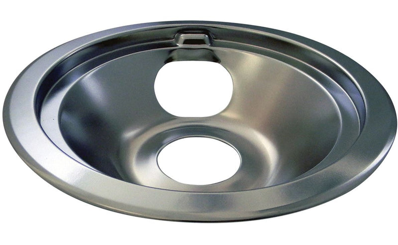 62241 GE Stove Shallow-Draw Drip Pan with Trim Ring, Dishwasher Safe, Bright Chrome, 6-in M6187
