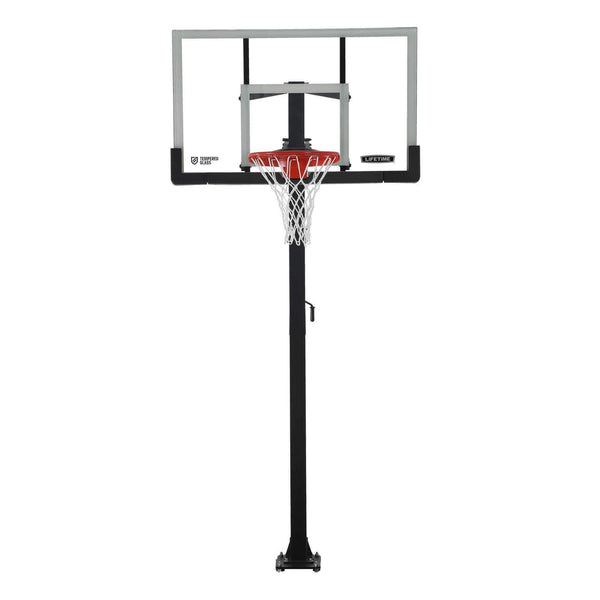 Adjustable In-Ground Bolt Down Outdoor Basketball Hoop with 60-in Tempered Glass, Hoop & Net System B7162