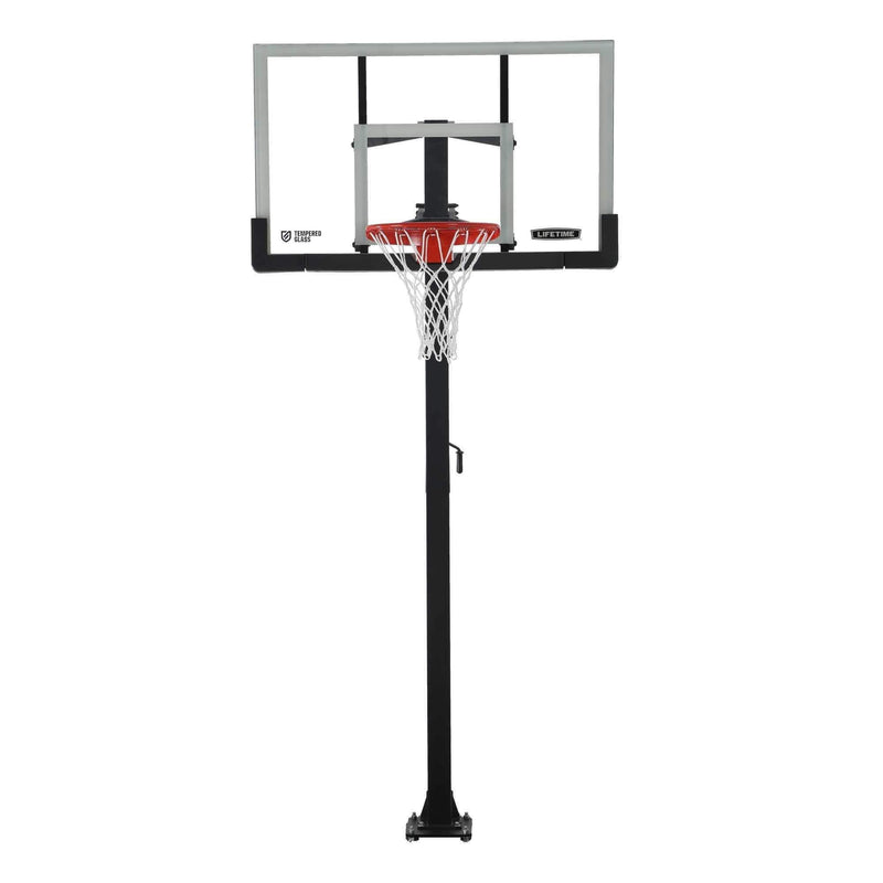 Adjustable In-Ground Bolt Down Outdoor Basketball Hoop with 60-in Tempered Glass, Hoop & Net System B7162