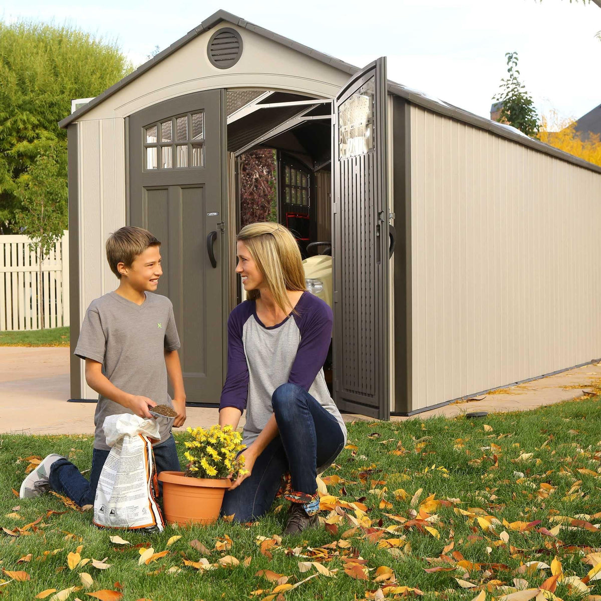 Outdoor Storage Shed with Dual Side Entry, 20 x 8-ft