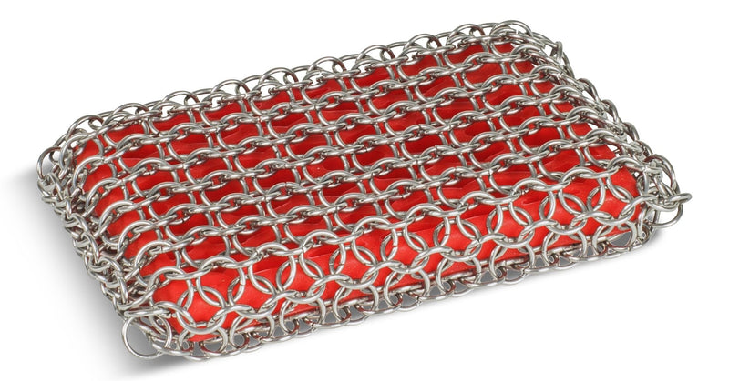 Dishwasher-Safe Cast Iron Scrubbing Pad, Red L3273