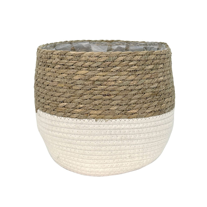 Lynne Weave Cotton Jute Round Basket Planter with Leaf-Proof Plastic Lining, 10-in Y2171