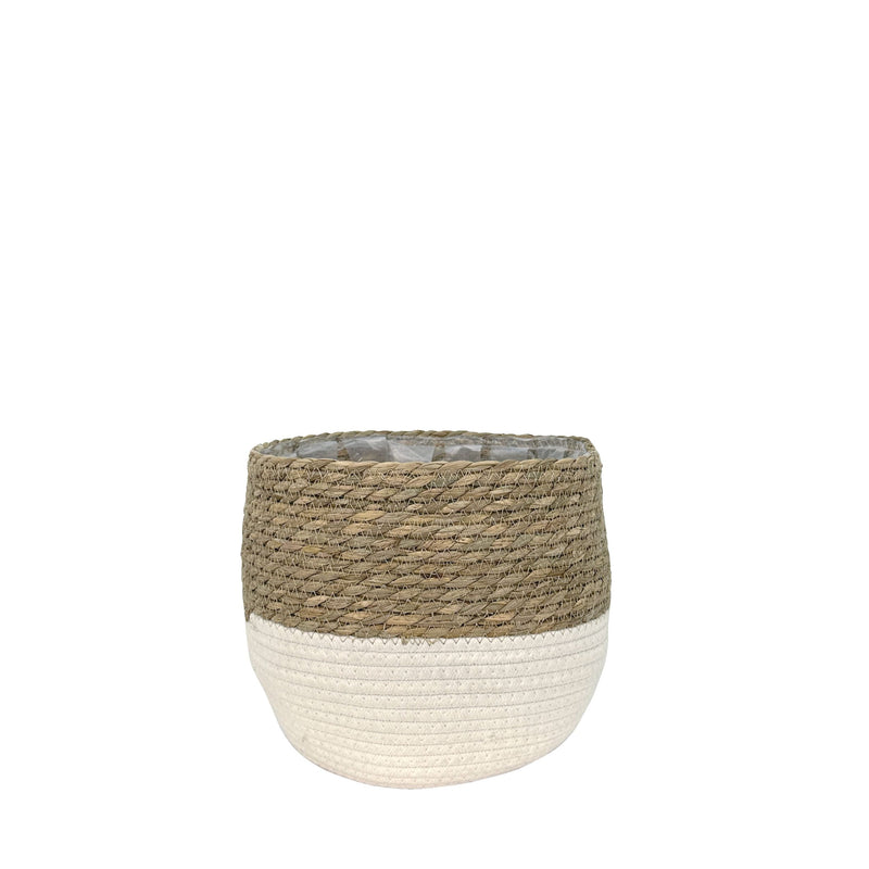 Lynne Weave Cotton Jute Round Basket Planter with Leaf-Proof Plastic Lining, 4-in Q0427
