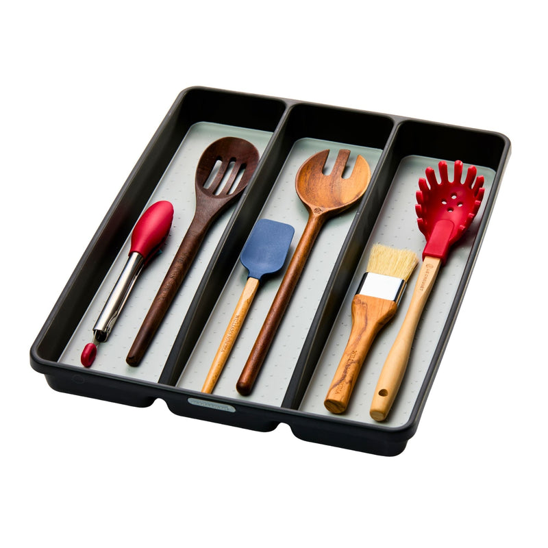Madesmart 3-Compartment Kitchen Utensil Drawer Organizer Tray/Holder, Grey T7295