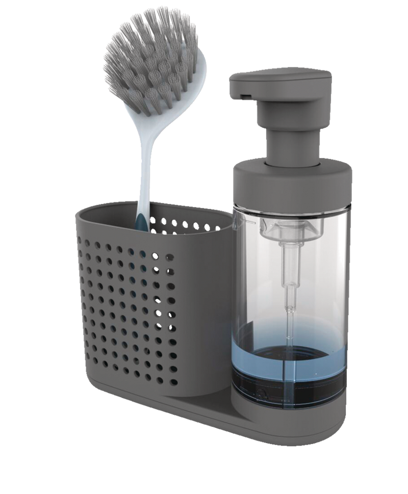 Madesmart Non-Slip Foaming Hand/Dish Soap Pump Dispenser & Sink Caddy Organizer, Grey U2233