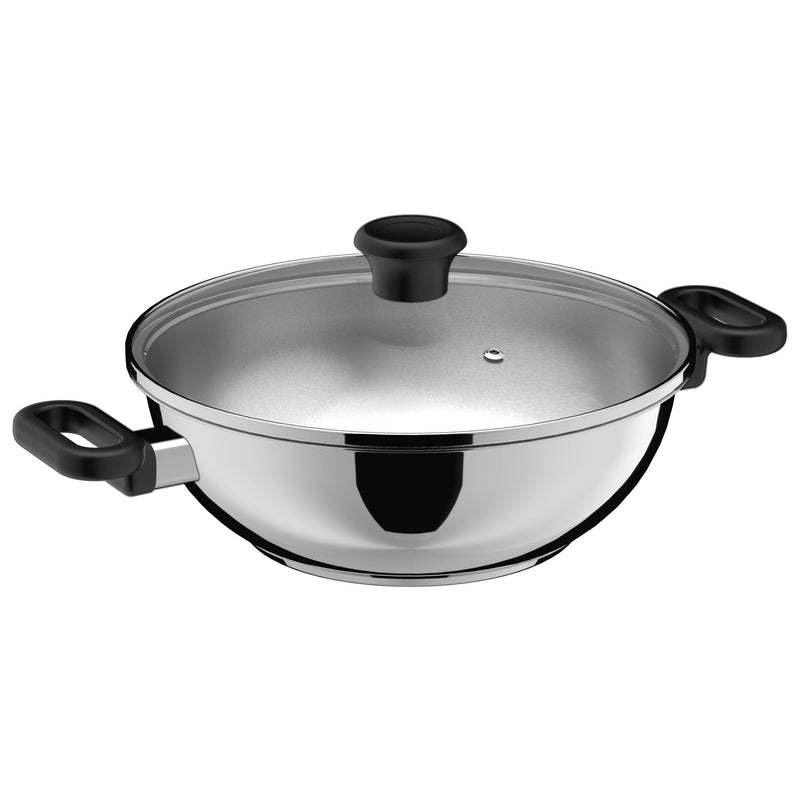 3.4qt Stainless Steel Karahi with lid 26cm 10.25in T8466