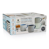 Blue Strip Stackable Mugs, Assorted Colours, 4-pk