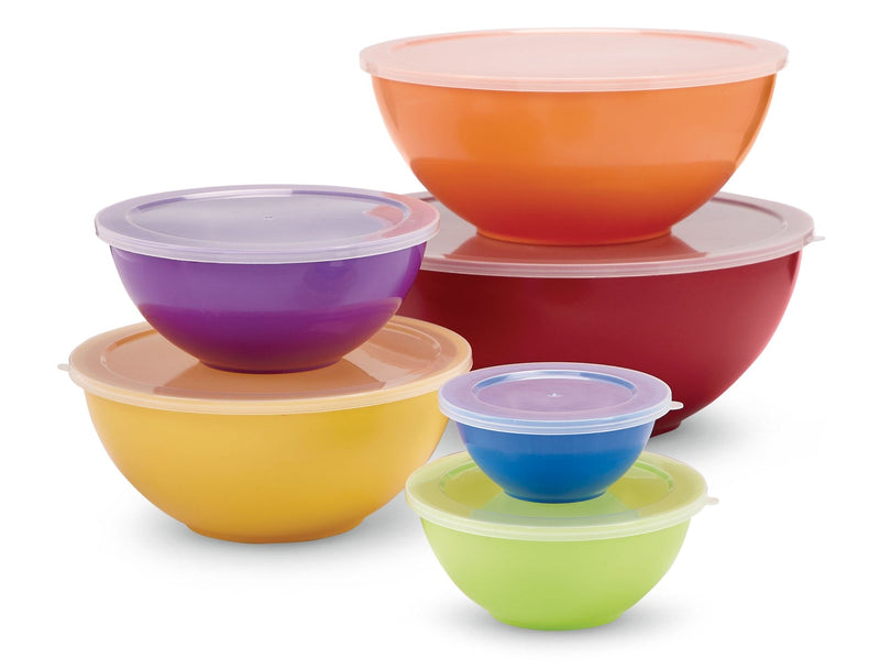 Plastic Mixing Bowl Set with Lids, Assorted Sizes, 6-pk H1549
