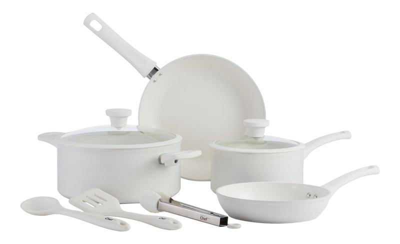White Non-Stick Ceramic/Aluminum Cookset, 9-pc E244