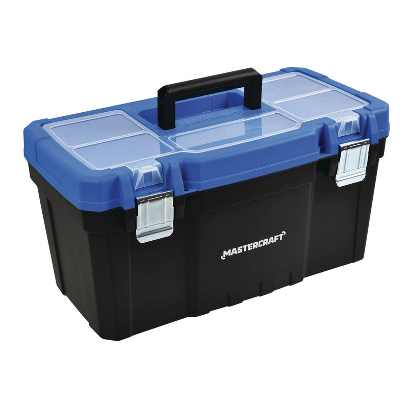 Portable Plastic Tool Box with Removable Tray & Tray Top, Blue, 22-in K6853