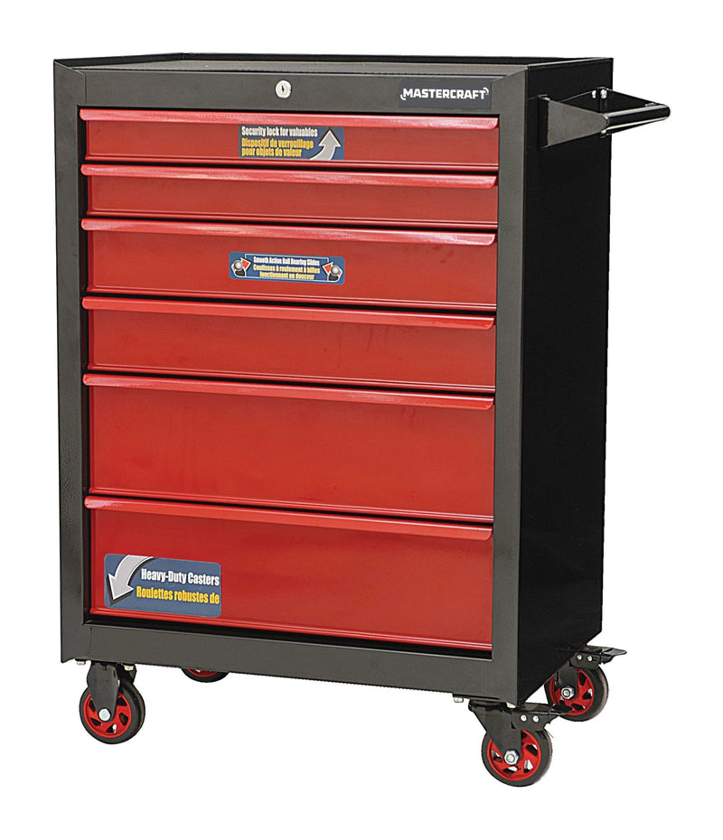 Rolling Tools Storage Cabinet with 6 Drawers, Black&Red, 26-in D336