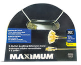 100-ft 12/3 Outdoor Extension Cord with 3 Grounded Outlets, Lighted End and Locking Connector, Yellow/Black