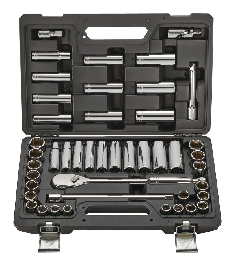 1/2-in Drive Professional Grade Socket Set, 45-pc, SAE/Metric, CRV, Nickel-Chrome Plating J6331