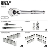 1/2-in Drive Professional Grade Socket Set, 45-pc, SAE/Metric, CRV, Nickel-Chrome Plating