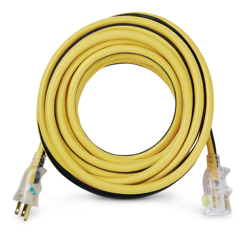 25-ft 12/3 Outdoor Extension Cord with Grounded Outlet, Lighted End and Locking Connector, Yellow/Black O1845