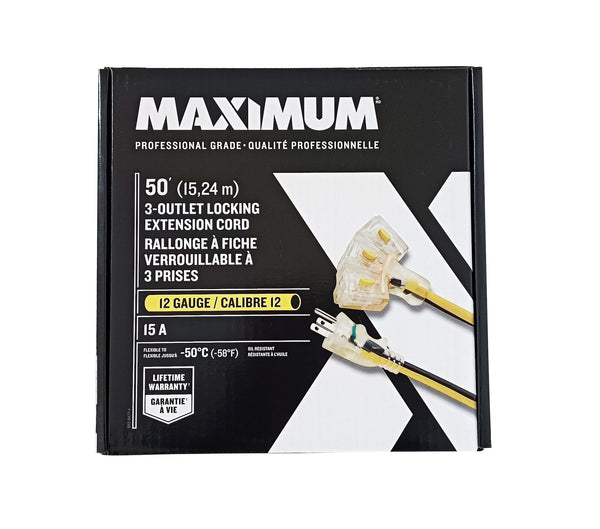 3-Outlet Locking Extension Cord, 50-ft, Yellow/Black N6430