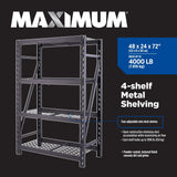 Adjustable 4-Shelf Heavy Duty Steel Metal Storage Rack / Shelving Unit, 48 x 24 x 72-in