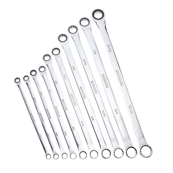 Extra-Long Double Box-End Ratcheting Wrench Set, SAE, 10-pk L2825