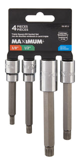 Extra Long Shank Triple Square Bit Socket Set, 4-pc