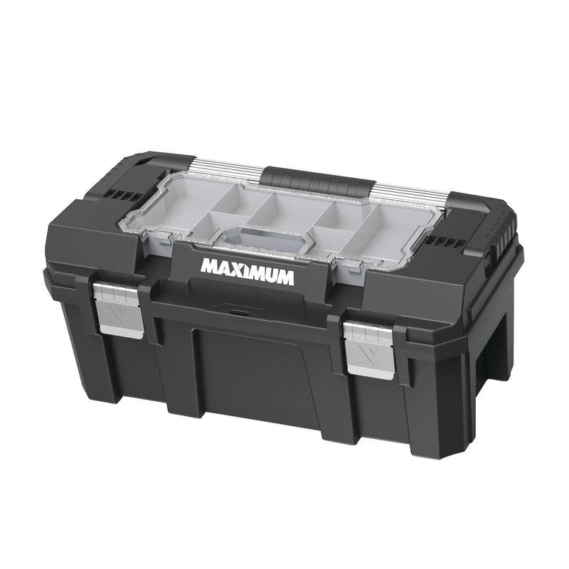 Heavy-Duty Plastic Tool Box with Removable Tray & Organizer, 22-in, Black I4380