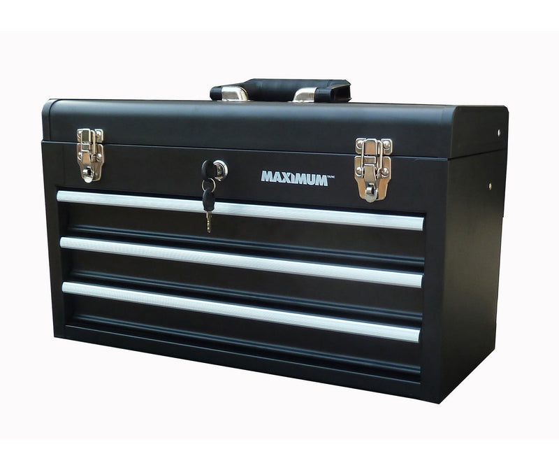Portable Metal Tool Box with 3 Drawers, Black, 21-in N1928