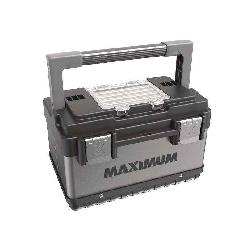 Portable Plastic & Metal Tool Box with Removable Tray & Organizer, Black, 15-in F5256