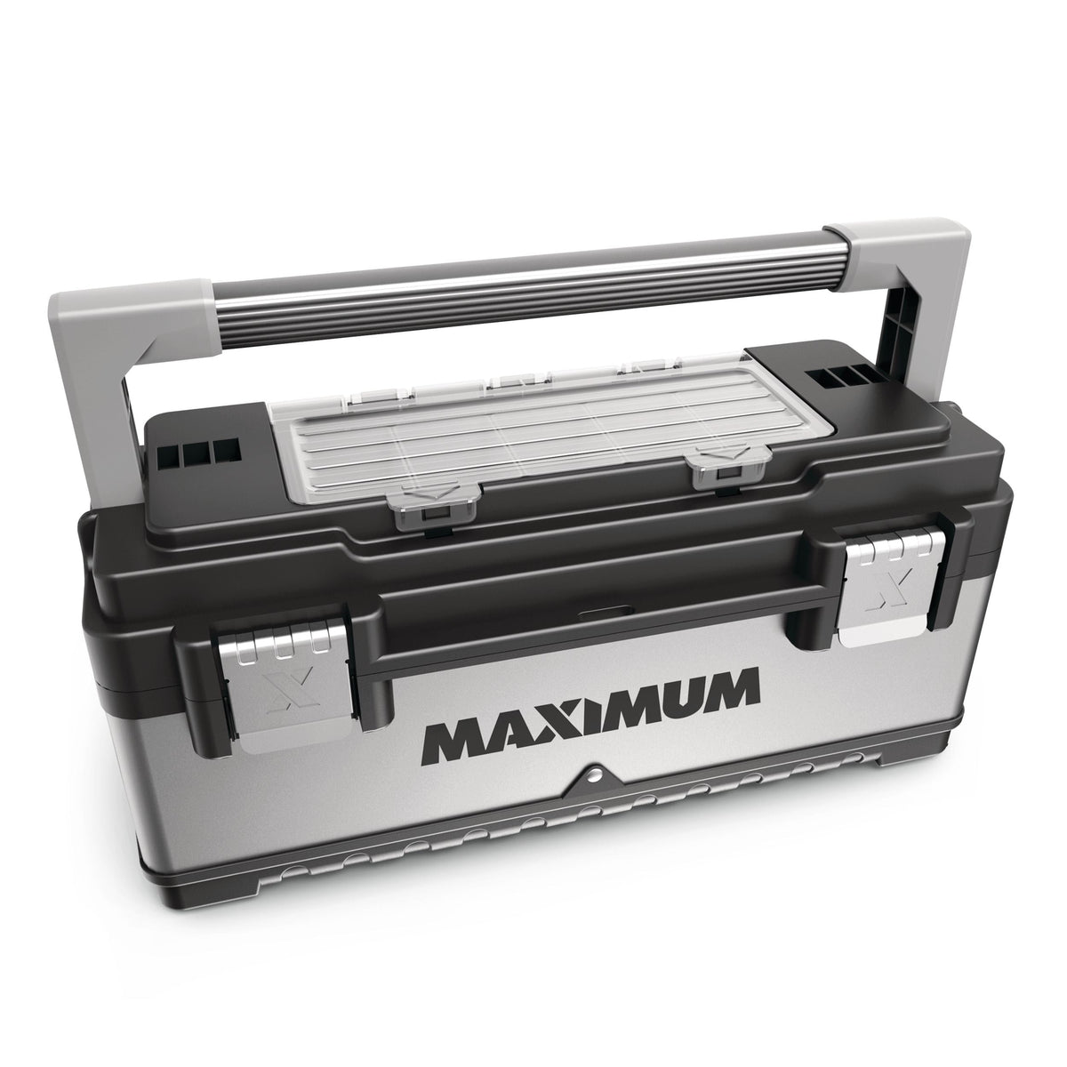 Portable Plastic & Metal Tool Box with Removable Tray & Organizer, Black, 20-in