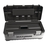Portable Plastic & Metal Tool Box with Removable Tray & Organizer, Black, 20-in