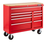 Tool Storage Cabinet, Built-In Power Bar with USB, 9-Drawer, 47-in, Red