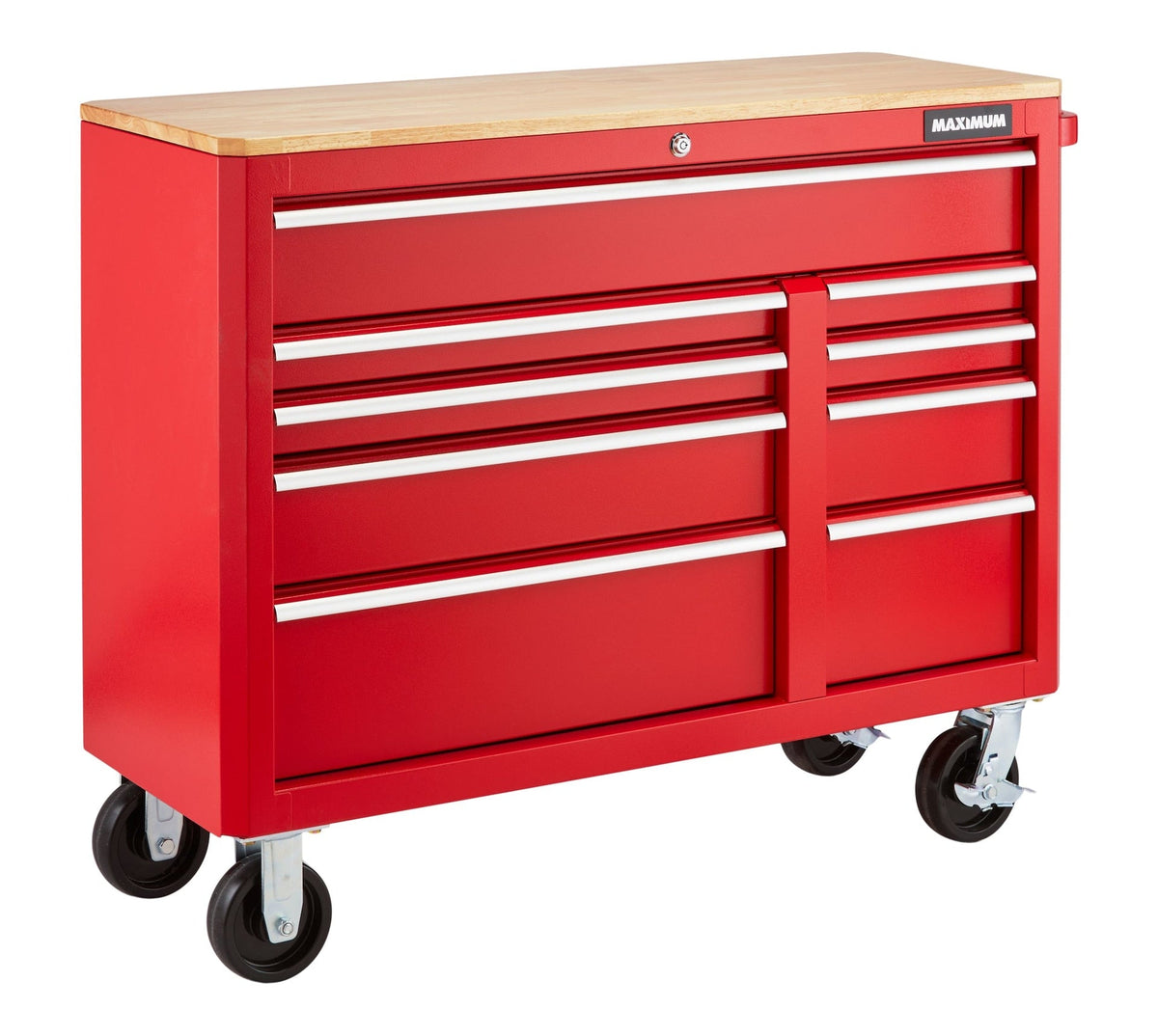 Tool Storage Cabinet, Built-In Power Bar with USB, 9-Drawer, 47-in, Red