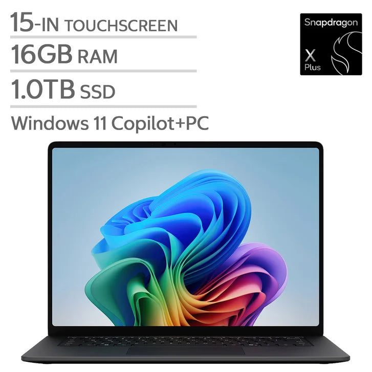 Microsoft Surface 15.0-in. Copilot+ PC Touchscreen Laptop, Qualcomm Snapdragon X2 Plus - 16GB RAM, 1 TB SSD - Black J9942