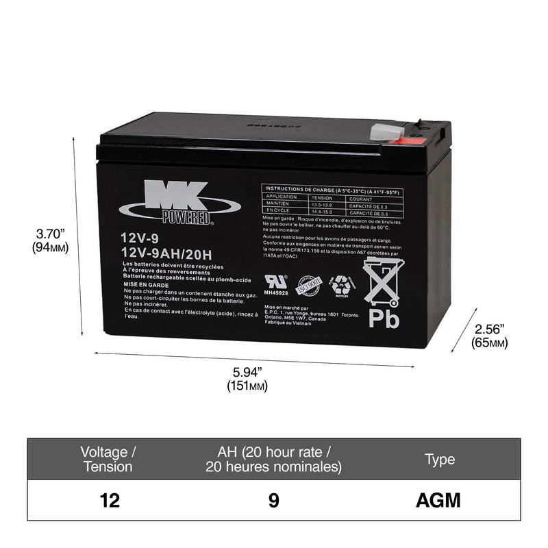 12-Volt 9 Ah SLA Battery, F2 Terminal B9814