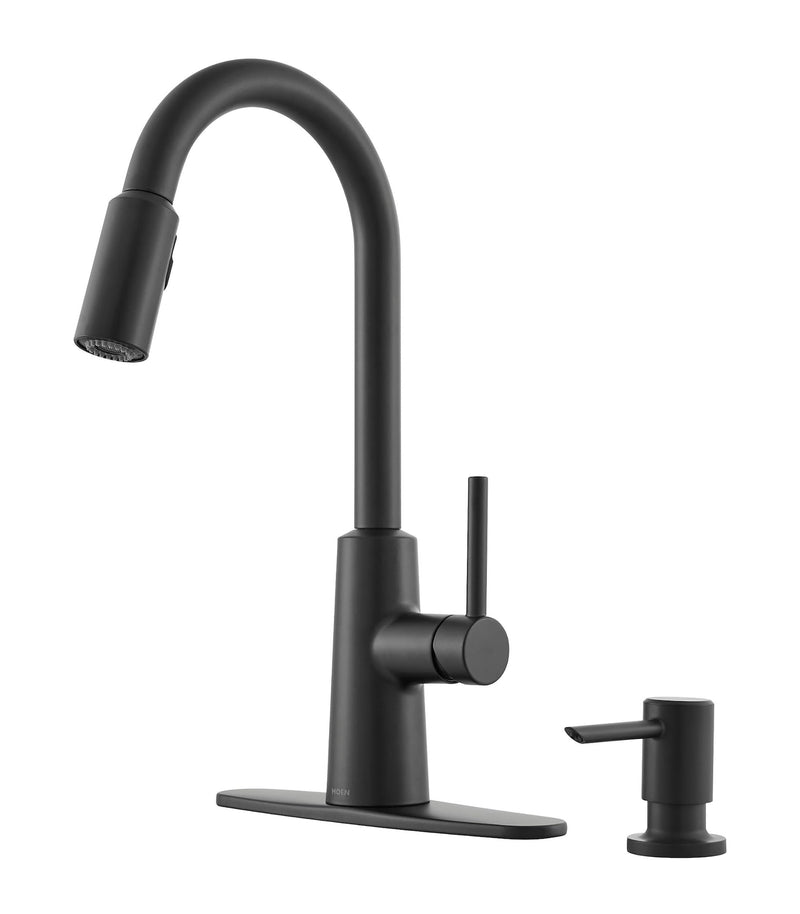 Nori Single Handle Pulldown Kitchen Faucet with Soap Dispenser, Matte Black Y8092