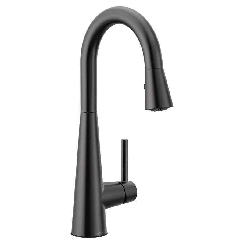 Sleek Single Handle High Arc Pull Down Kitchen Faucet, Matte Black T6897
