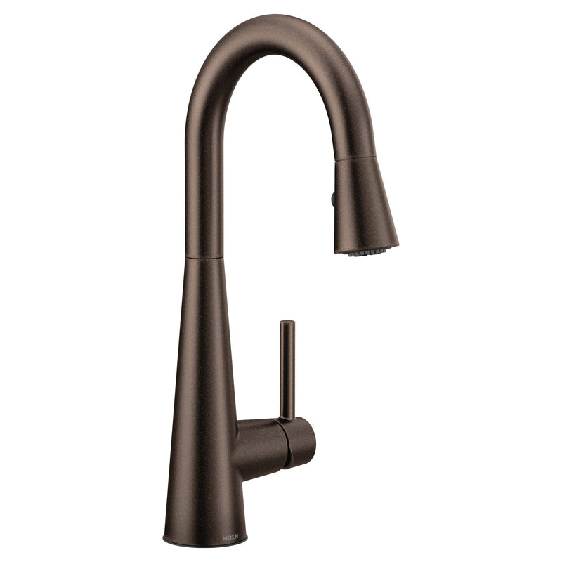Sleek Single Handle High Arc Pull Down Sprayer Kitchen Faucet, Oil Rubbed Bronze J3534