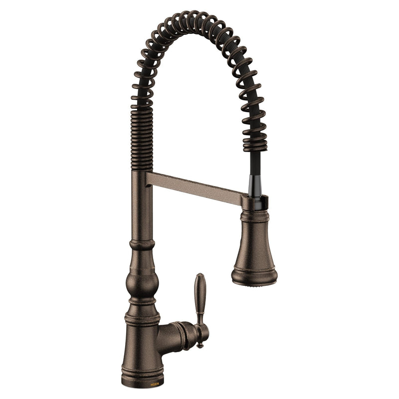 Weymouth Single Handle Pre-Rinse Spring Pull Down Sprayer Kitchen Faucet with Power Boost, Oil Rubbed Bronze T1678