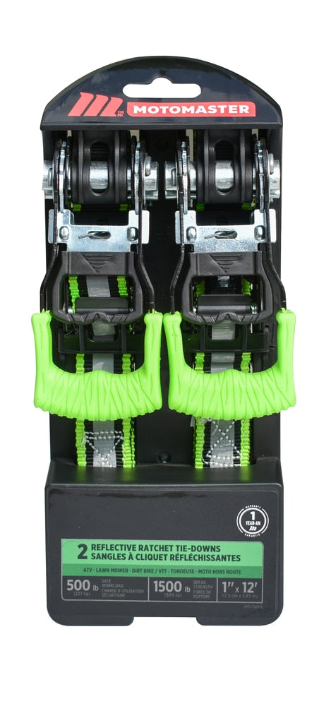 1,500-lb Reflective Ratchet Tie-Down Strap with Padded D-Handle, 1-in x 12-ft, 2-pk U5298