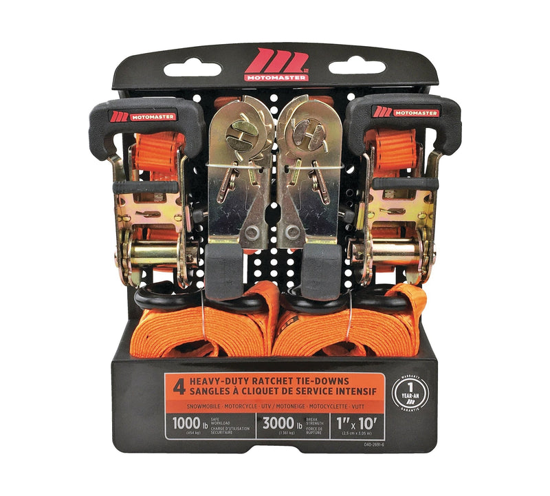 3,000-lb Ratchet Tie Down Straps, with Power Grip Padded Handles, 1-in x 10-ft, 4-pk U6487