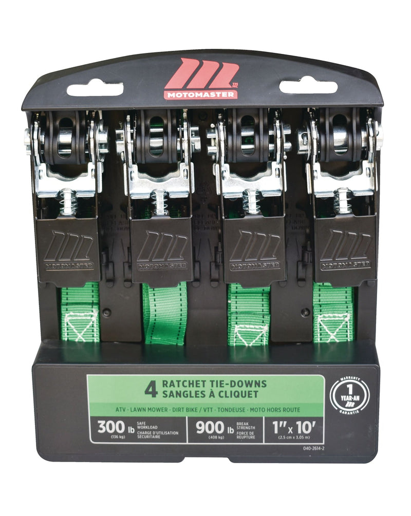 900-lb Ratchet Tie-Down Straps, Non-Padded, 1-in x 10-ft, 4-pk R8365