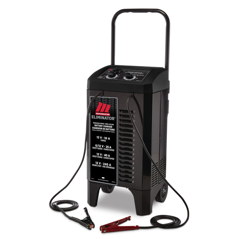 Eliminator Workshop Series Wheeled Battery Charger, Manually-Operated, 40/25/10-Amp, 6 & 12V, with 240-Amp Engine Start P4508