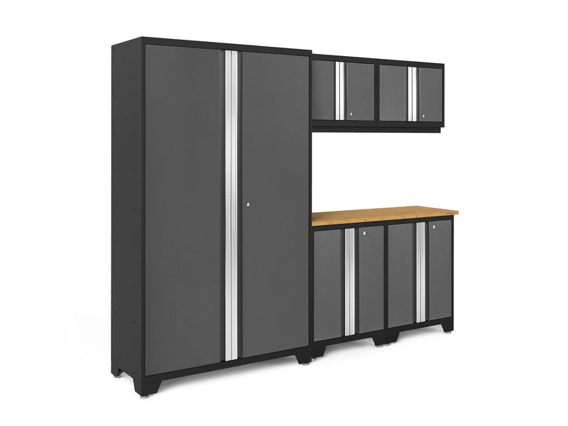 Bold 3.0 Series 24-Gauge Steel Garage Cabinetry Set with Bamboo Top, Partial Assembly, 96-in x 18-in x 72-in, 6-pc T0572