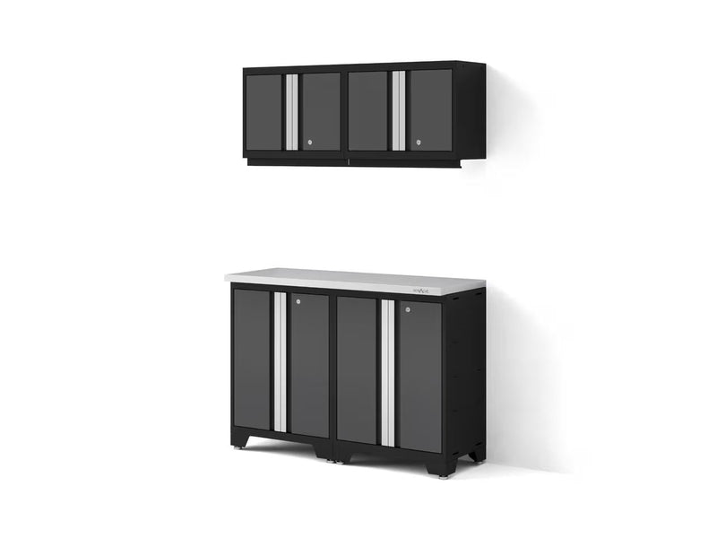 Bold 3.0 Series All-in-One Lockable Steel Garage Cabinetry Set with Stainless Steel Top, Black/Grey, 48-in x 18-in x 76.75-in, 5-pc G0102