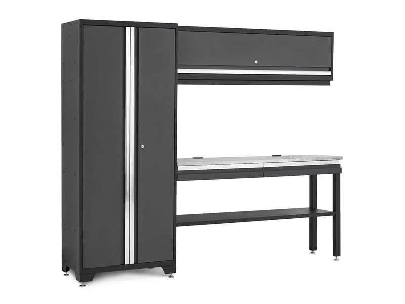 Bold 3.0 Series All-in-One Lockable Steel Garage Cabinetry Set with Stainless Steel Top, Grey, 90-in x 18-in x 72-in, 4-pc E3668