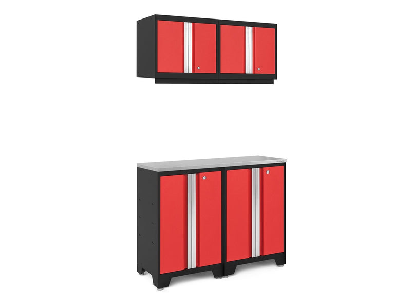 Bold 3.0 Series All-in-One Lockable Steel Garage Cabinetry Set with Stainless Steel Top, Black/Red, 48-in x 18-in x 76.75-in, 5-pc T7360